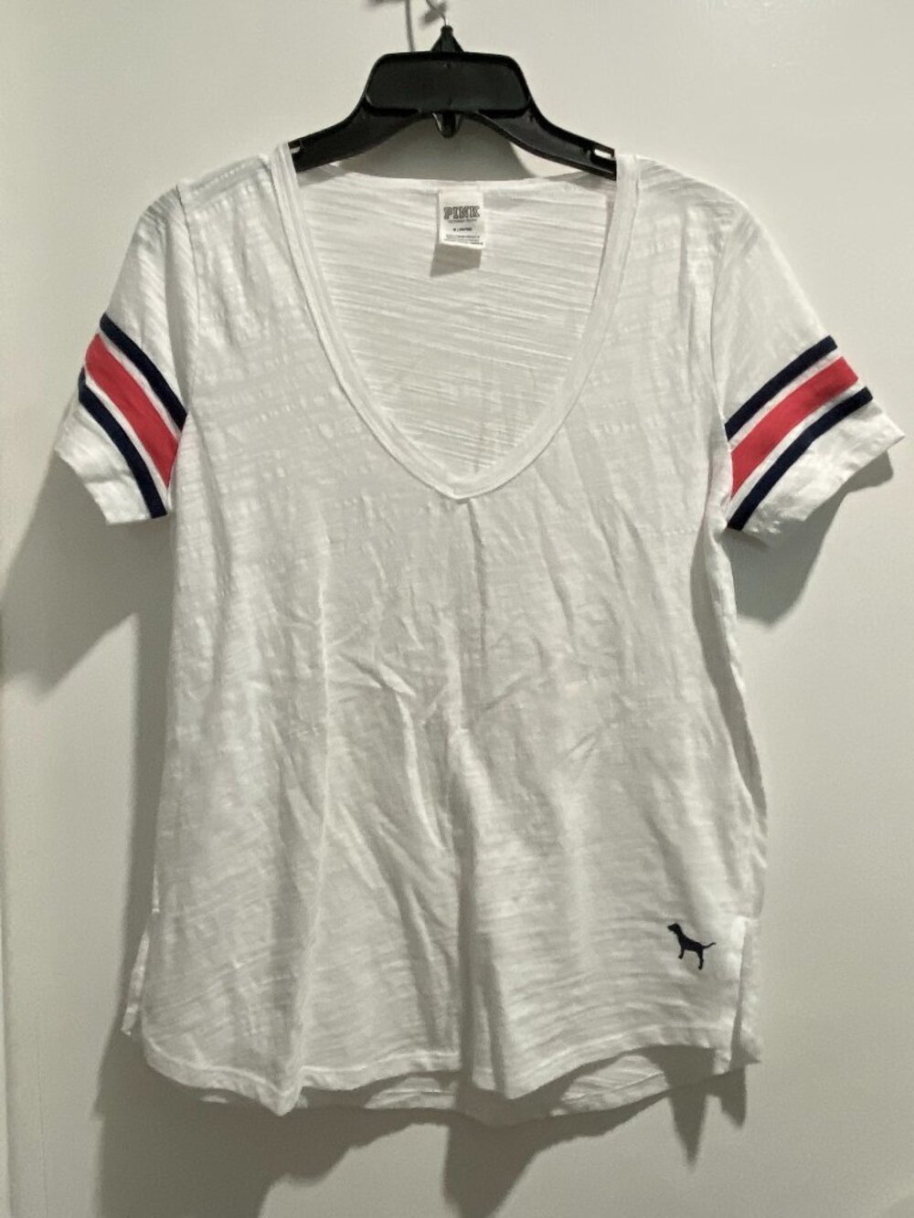 Pink VS Slub Cotton Sheer Sport Chic Indie Sleaze Y2K V-Neck Layer Tee T-Shirt M